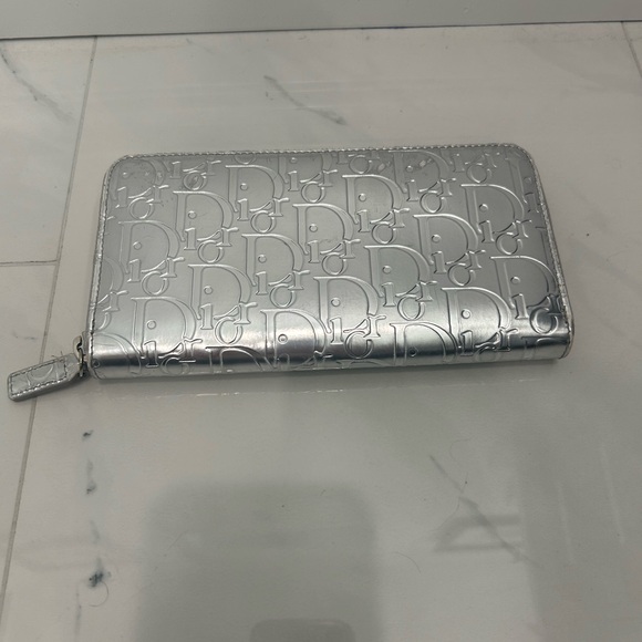 Christian Dior EUC Silver Long Zippy Wallet Embossed Trotter - Picture 1 of 12